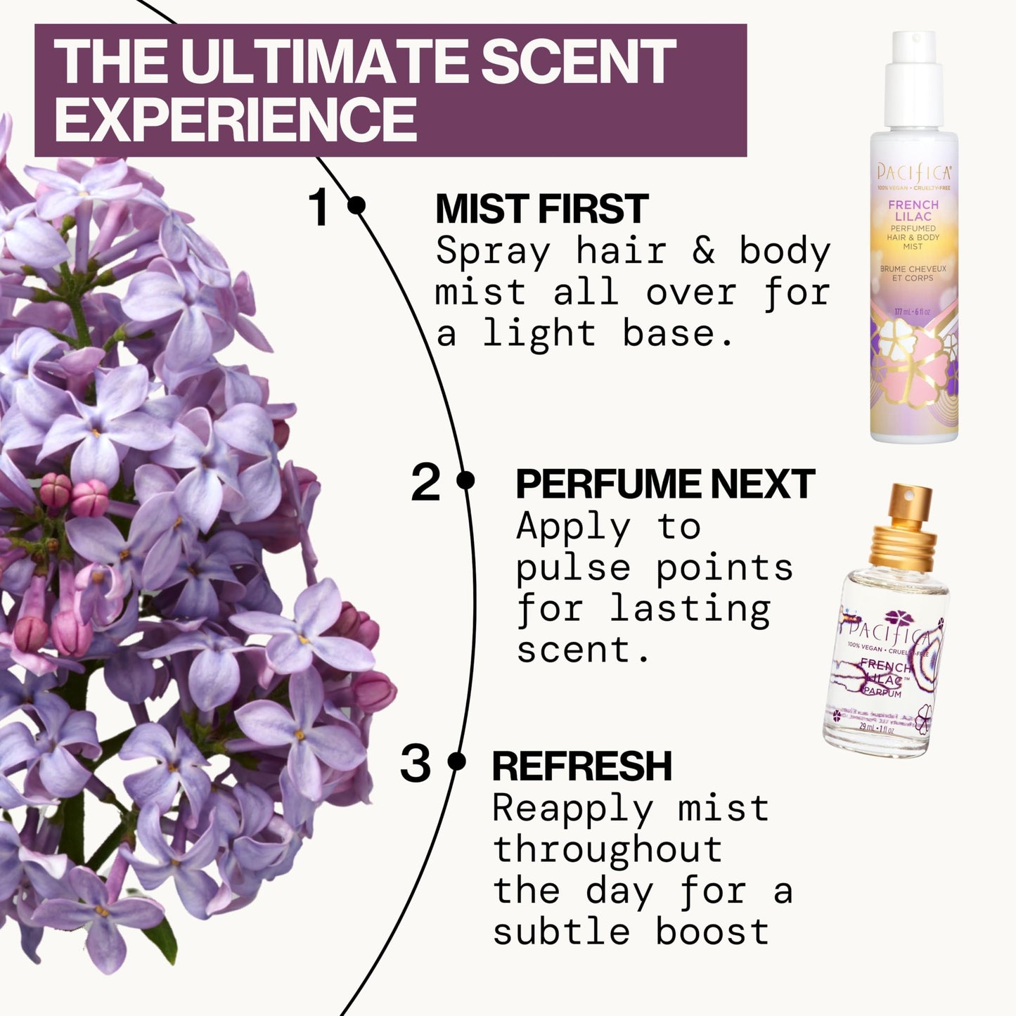 Pacifica French Lilac Perfumed Hair & Body Mist, Alcohol-Free Spray Designed For Head-To-Toe Wear, Vegan & Cruelty-Free, 6 Fl Oz