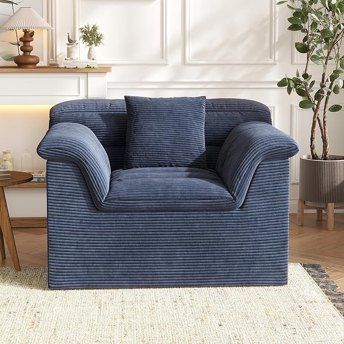 SUNG7 51" Cloud Sectional Couch, Modern Modular Sofa with Deep Seat, Comfy Compressed Single Sofa, Upholstered Corduroy Couches for Living Room, No Assembly Required, Blue