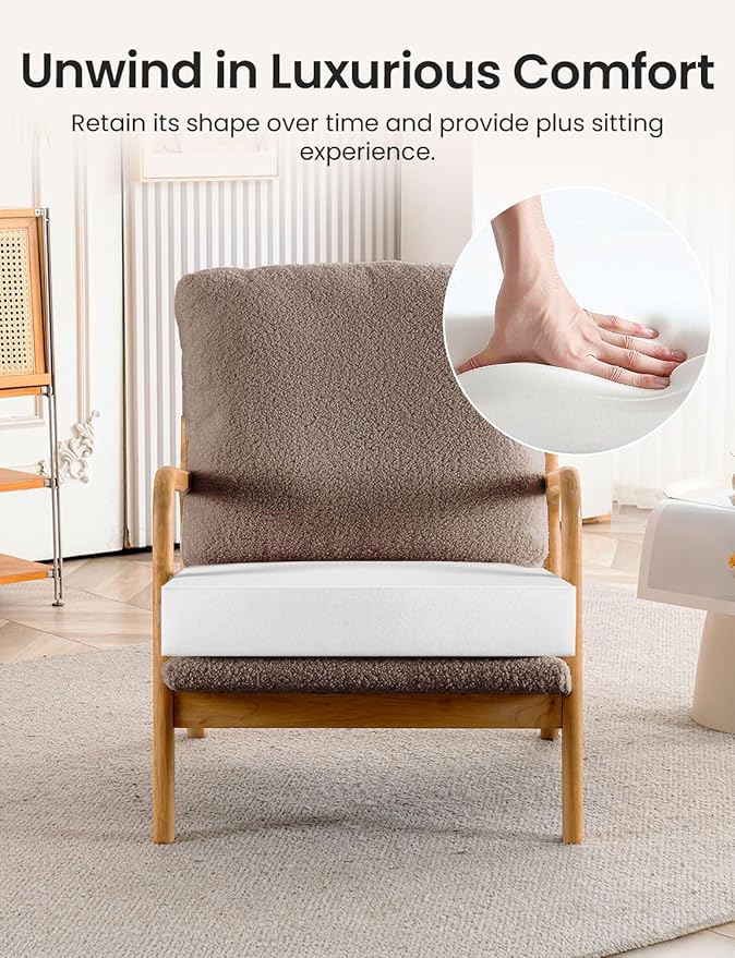 Mid Century Modern Accent Chairs for Living Room, 23” Wide Comfy Chair for Bedroom, Small Cozy Sherpa Reading Chairs for Adults, 108° Lounge Arm Chair Indoor with Detachable Cover, 5.5" Foam Cushion