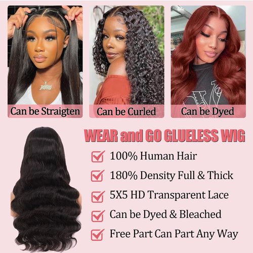 Olimaruly 18 Inch Body Wave Wig: Human Hair, 5x5 HD Lace Closure, Glueless, 180% Density, Wig Lace Front, Ready to Wear