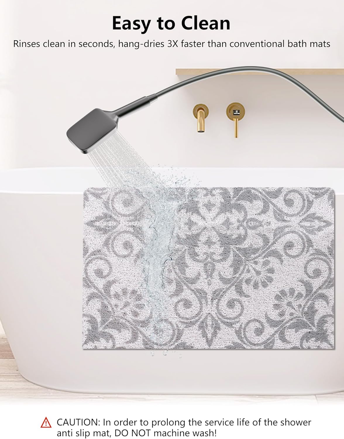 Square Shower Mat, Yonala 24 x 24 Inch Stylish Non Slip Shower Mats for Inside Shower, Soft Trimmable PVC Loofah Anti Slip Shower Mat, Fast Drying Shower Floor Mat for Bathroom, Home, Bath Tub
