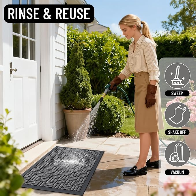 OLANLY Front Door Mat Outside Entrance 59x34, Absorbent, Heavy Duty Sturdy Natural Rubber Doormat Indoor Outdoor, Stain and Fade Resistant, Non-Slip Backing Low Profile Floor Mat for Entryway, Grey