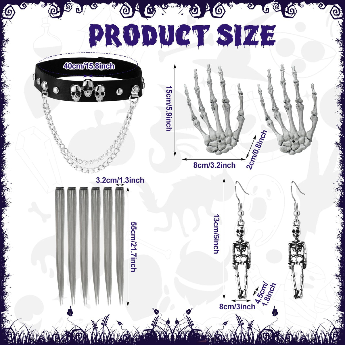 Maiteenly 13 Pcs Halloween Glow in The Dark Skeleton Costume for Women Set Adult Punk Bones Tutu Dress Hairpiece Necklace(3XL)
