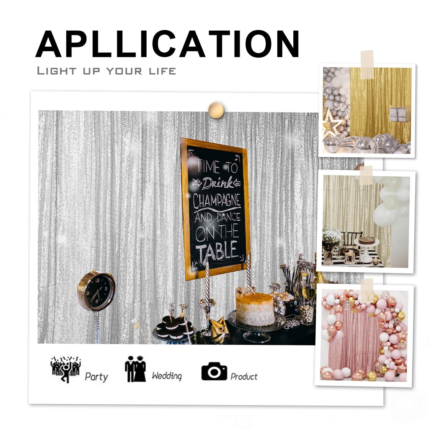 Hahuho Gold Sequin Backdrop Curtain, 4PCS 2FTx8FT Glitter Backdrop Curtain for Parties, Christmas, Wedding, Party Decoration（4 Panels, 2FT x 8FT, Gold