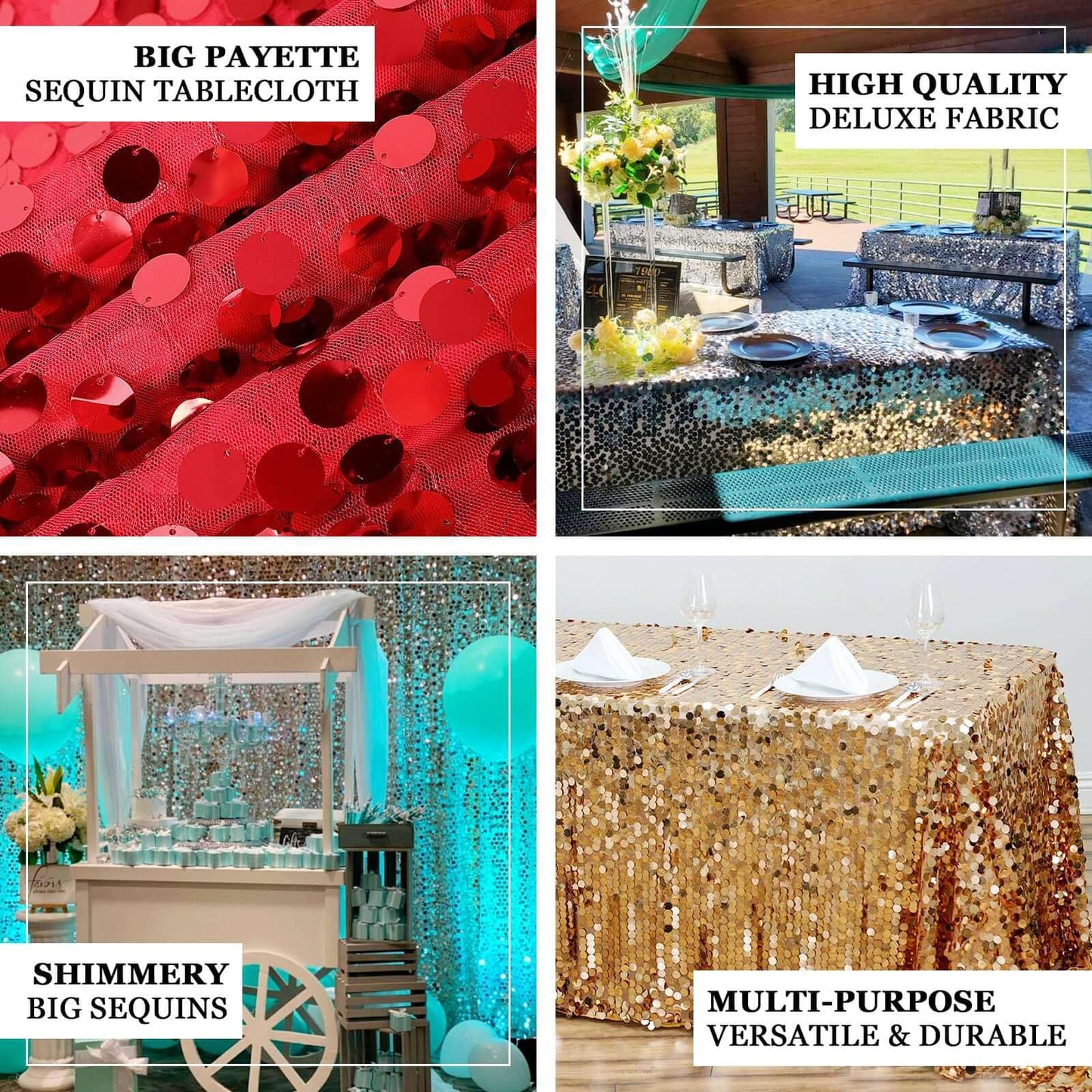 Efavormart 90X156 Gold Premium Big Payette Sparkly Sequin Rectangle Tablecloth for Wedding Party Kitchen Dining Catering Party