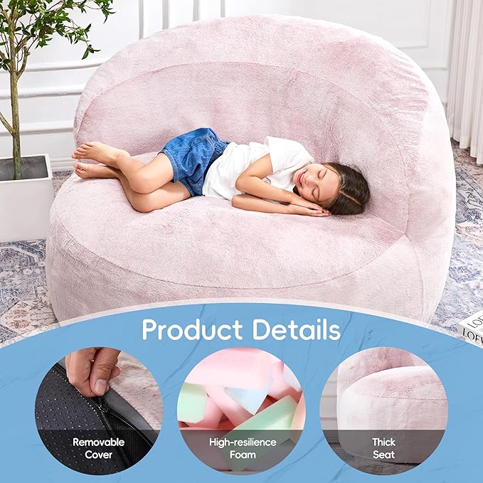 Hobestluk Bean Bag Chair Giant Bean Bag Chairs for Adults Big Bean Bag Chair with Memory Foam Filler Adults Large Beanbag with Faux Fur Cover for Bedroom (Plush Pink,Oversize)