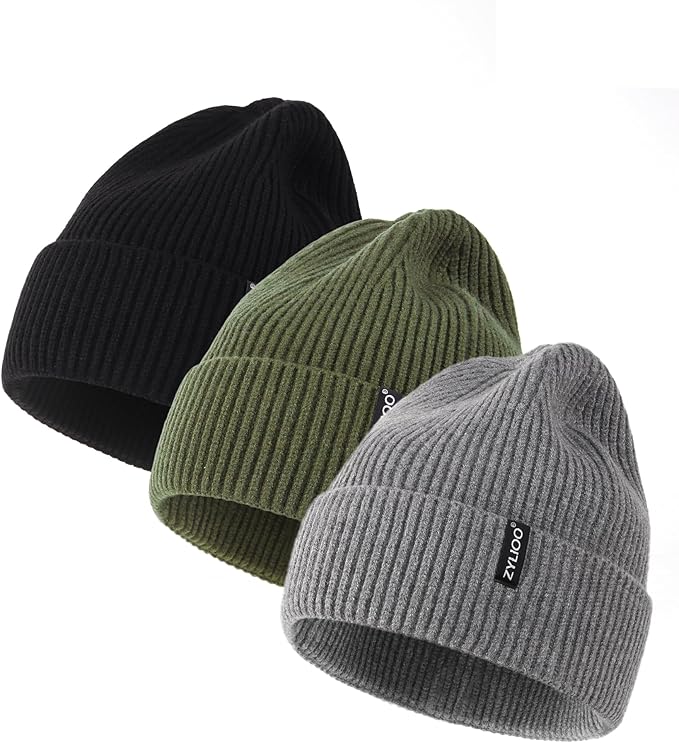 Zylioo Oversize Beanie Hats, XXL Big Size Ribbed Knit Cuffed Winter Hat for Cold Weather, Warm Skull Watch Cap