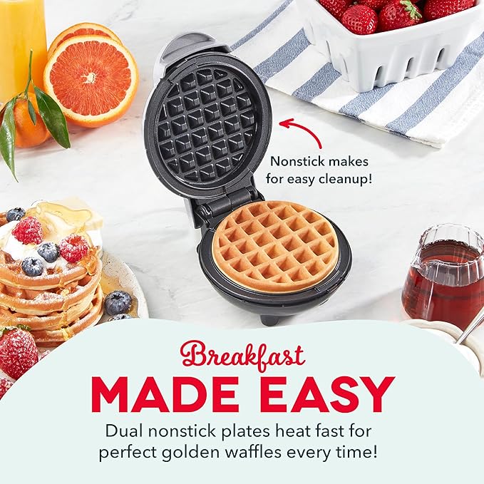 DASH DMW001SL Mini Maker for Individual Waffles, Hash Browns, Keto Chaffles with Easy to Clean, Non-Stick Surfaces, 4 Inch, Silver
