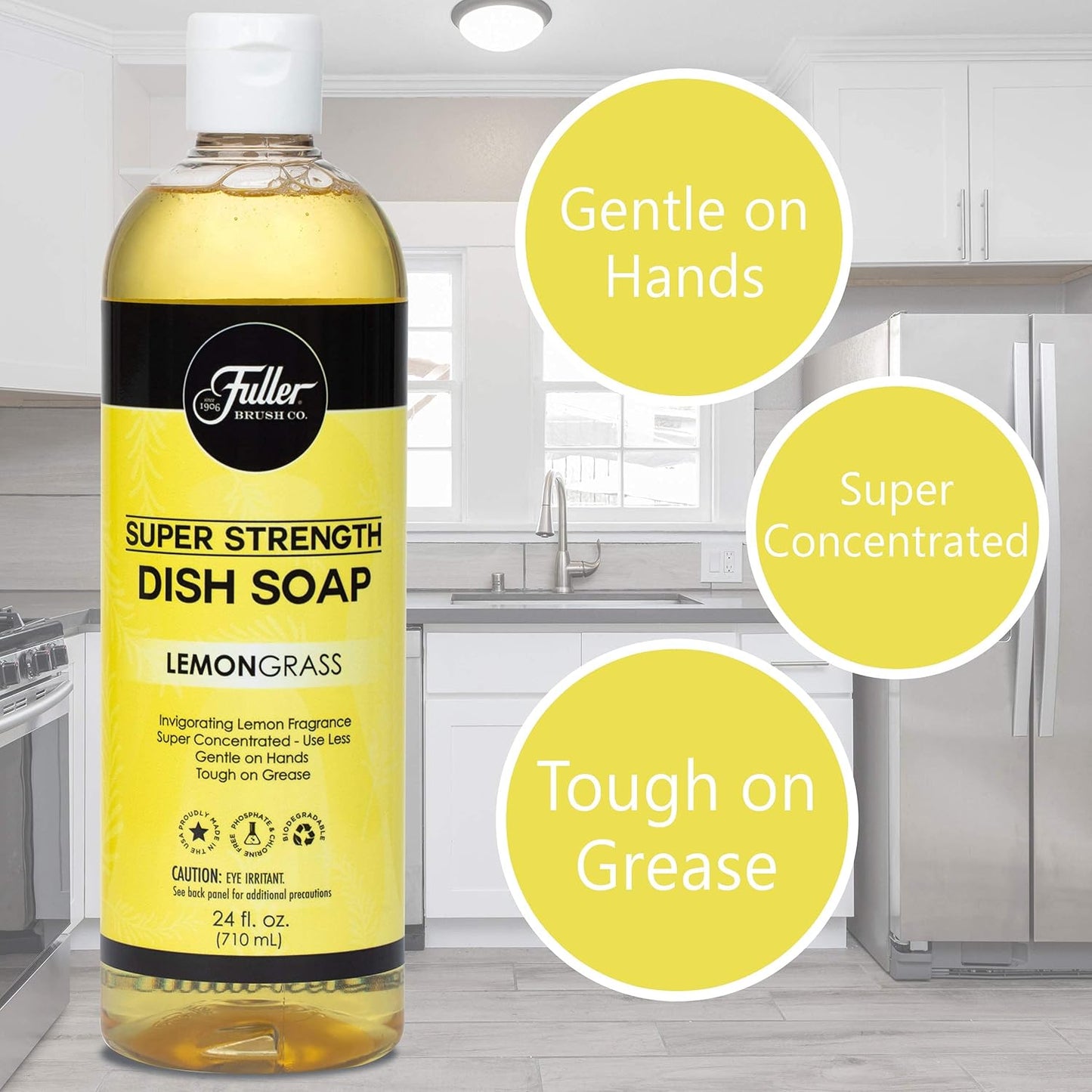 Fuller Brush Super Strength Dish Soap ? Economical ? Use Much Less ? For Dishes, Glasses, Silverware, Utensils, Pots, Pans, Countertops, Tables ? Invigorating Fragrance (Lemongrass)