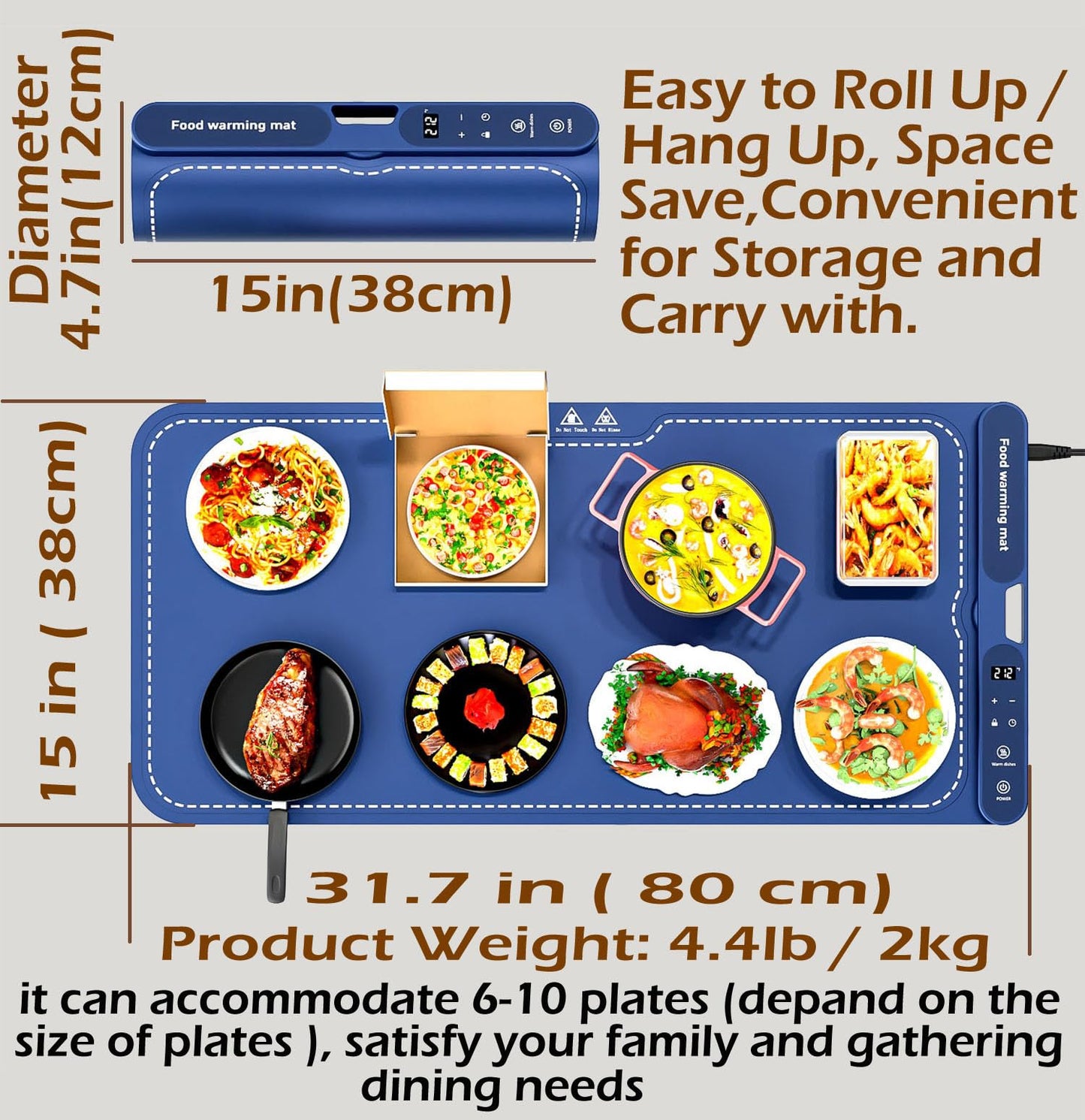 Warming Mat for Food - Electric Warming Tray, XL(32"x15") Food Warmer Mat with Fast Full Surface Heating, Silicone Heating Mat for Party Buffet, Great Gift for Women, Hosts, New Homeowners (Blue)