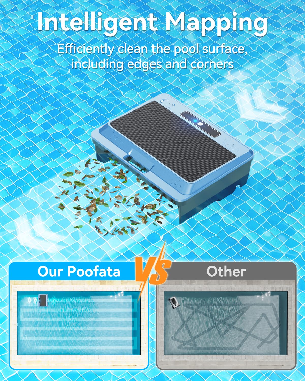 Poofata 2026 Upgraded F1T Solar Powered Robotic Pool Skimmer Surface Cleaner with APP Support Dual Charging Options Smart Obstacle Avoidance 24/7 Continuous Cleaning Ideal for Above Ground Pool Blue
