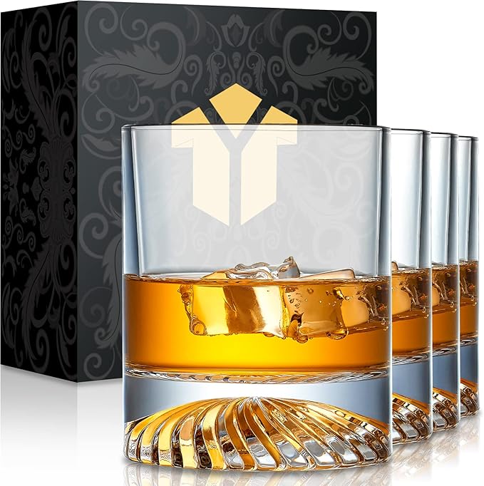 OPAYLY Whiskey Glasses Old Fashioned Glasses Set of 4 12oz Rocks Glasses Gift for Men Women Drinking Bourbon Scotch Cockta...