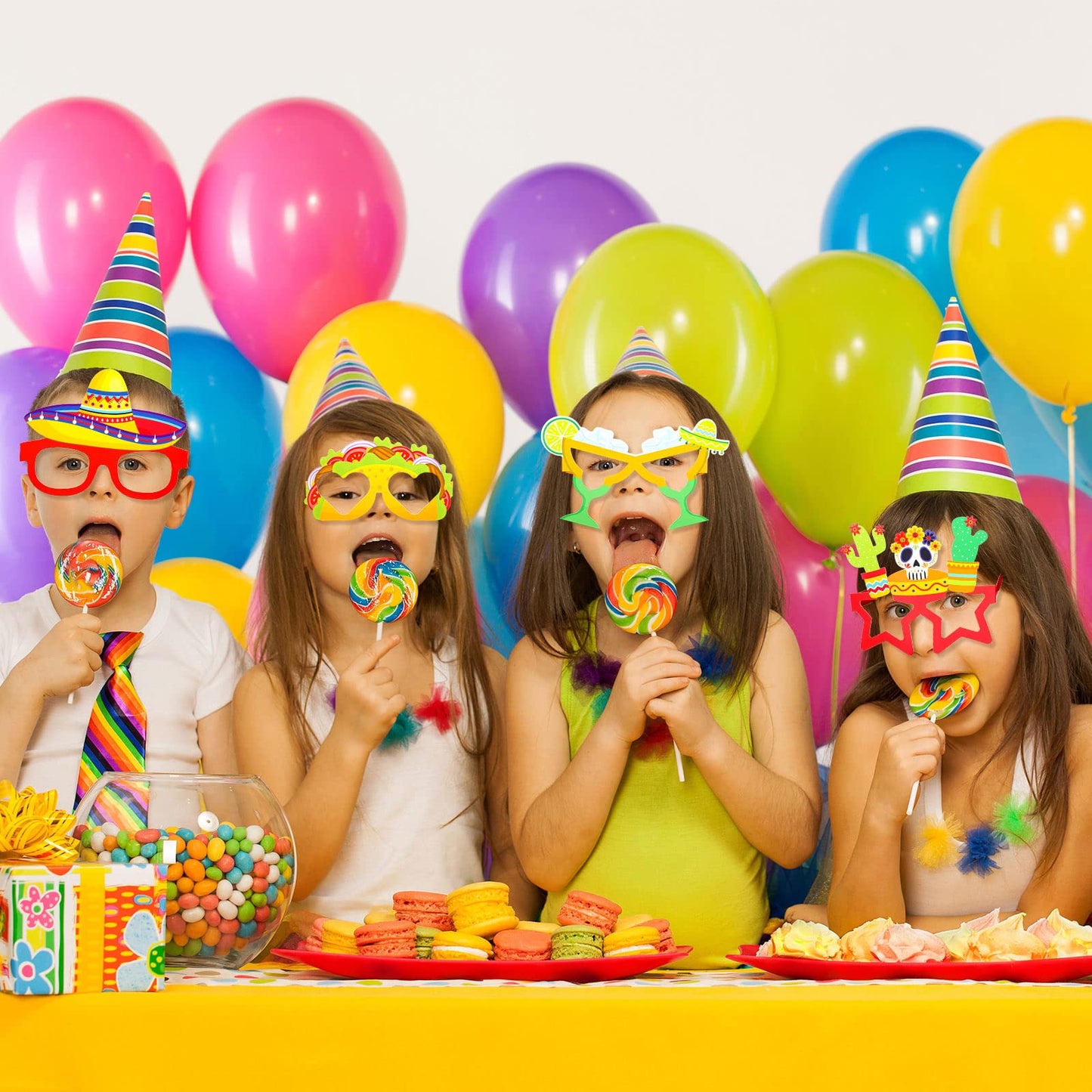 Honoson 32 Pcs Mexican Fiesta Party Decorations Paper Eyeglasses Taco Cactus Pinata Cinco De Mayo Costume Photo Booth Props Supplies for Taco Twosday Birthday Let's Fiesta Favor