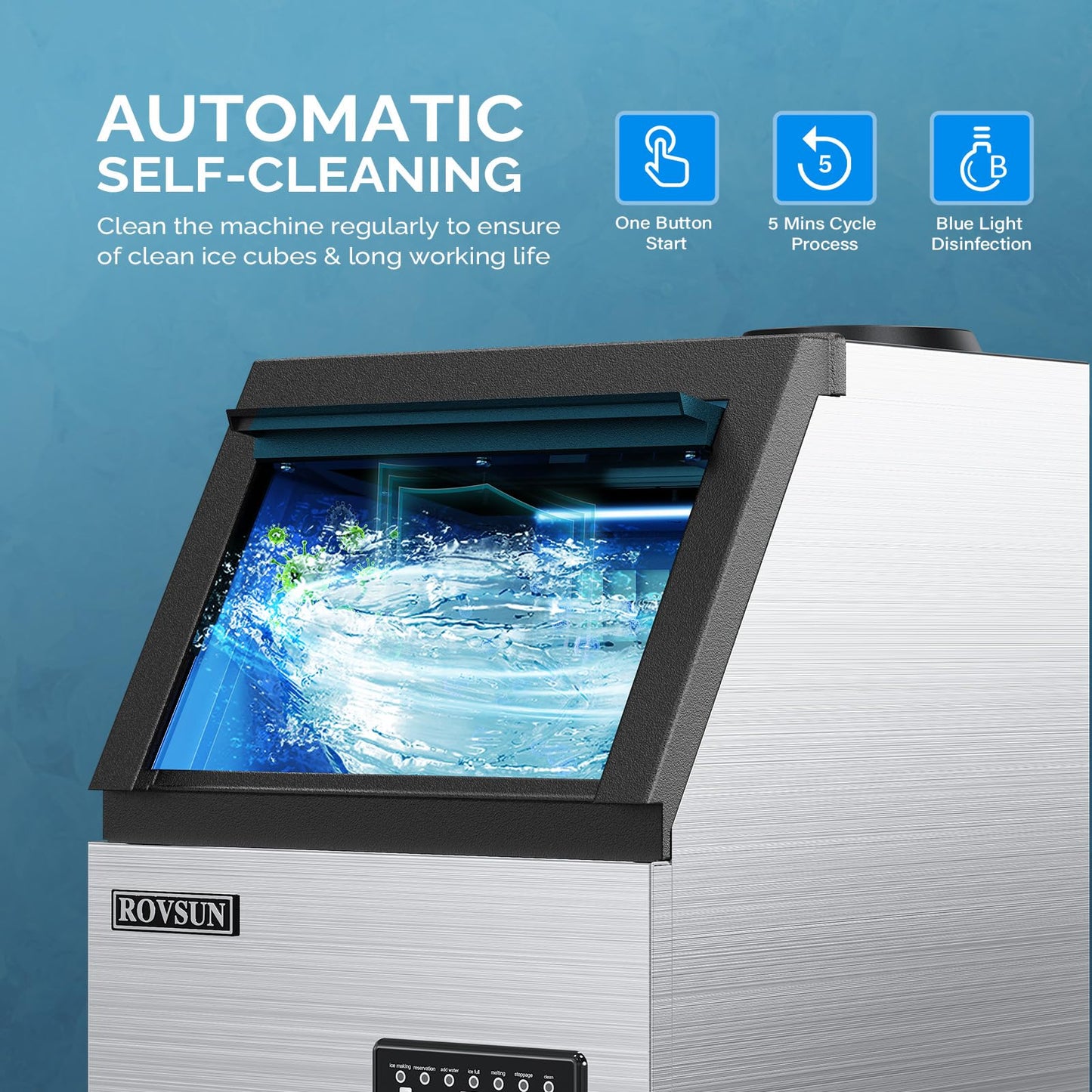 ROVSUN 150LBS/24H Commercial Ice Maker Machine with 2 Water Inlets, Freestanding Ice Machine with 24lbs Storage Bin, Ice Scoop & Water Filter for Home Office Restaurant Bar Cafe
