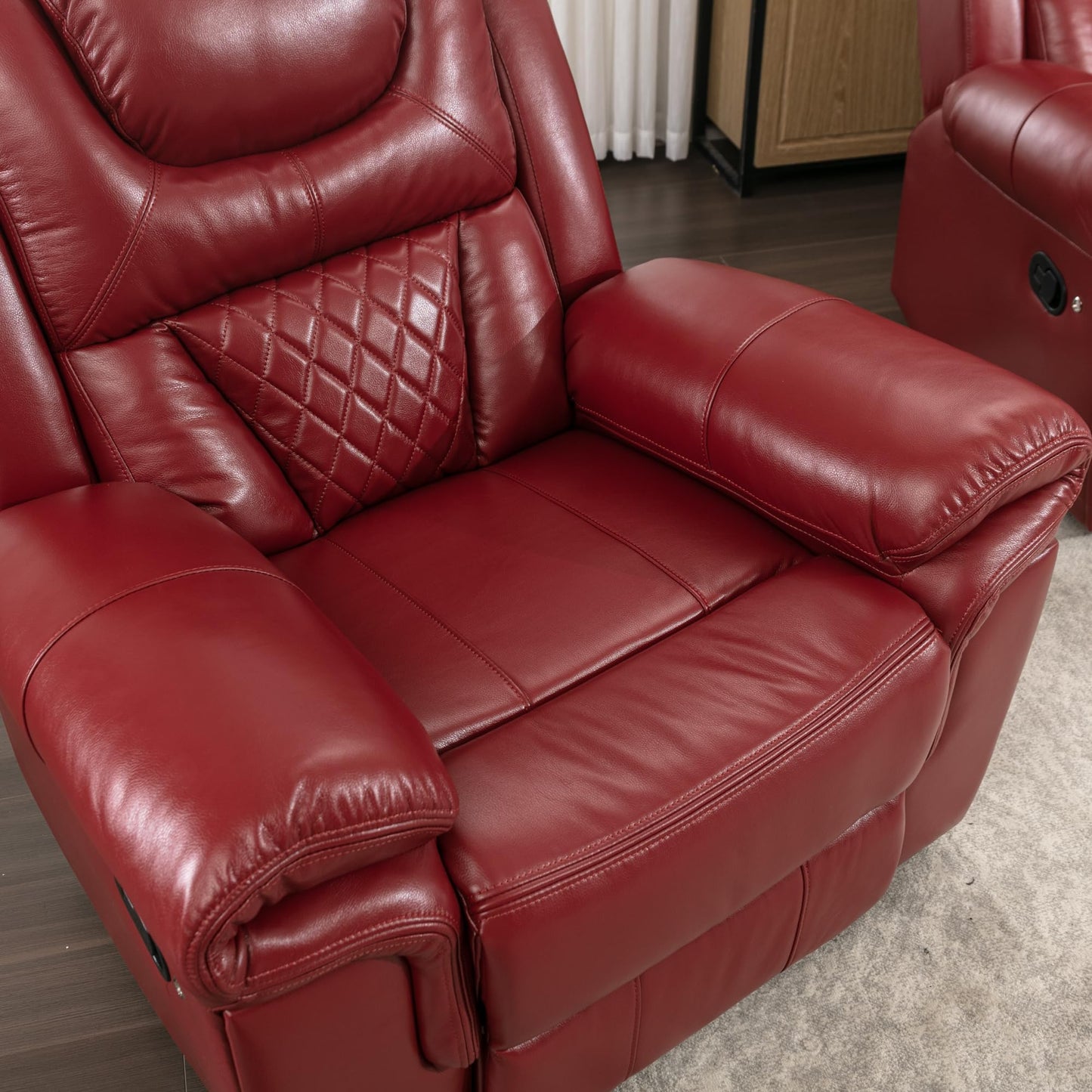 ERYE Manual Recliner Chair with LED Light Strip for Living Room, Bedroom, Manual Reclining Home Theater Seating Armchair, Faux Leather Tufted
