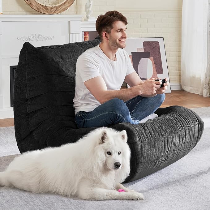 HABUTWAY Bean Bag Chair, Giant Bean Bag Chairs for Adults, Bean Bag Sofa with Filler Faux Fur, Memory Foam Bean Bag Couches Fireside Lazy Sofa for Living Room, Bedroom, Office (Black)