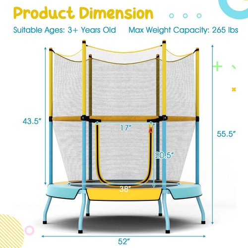 GYMAX Toddler Trampoline, 48” ASTM Approved Indoor Rebounder with All Round Enclosure Net & Large U-Shape Access, Seamless Small Kids Trampoline for Outdoor, Backyard, Gift for Boys Girls (Orange)