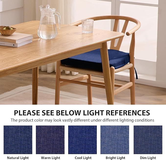 Ruqmuis Chair Cushions for Dining Chairs, 2" Thick Seat Cushions for Kitchen Chairs, D-Shaped Chair Pads with Washable Cover, Ties and Non Slip Backing, 17'' x 16'', Set of 4, Blue