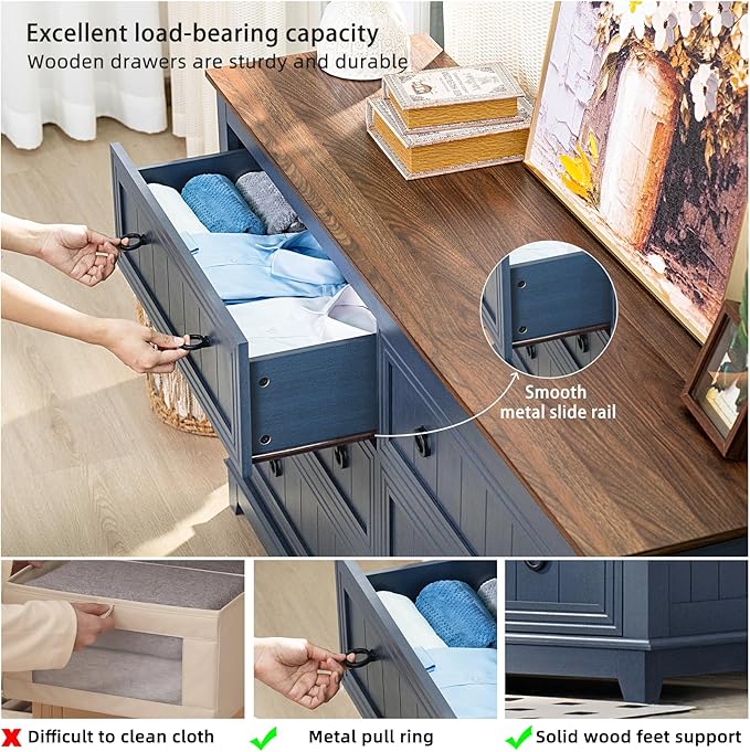 Joaxswe Farmhouse Dresser and Nightstand Sets 3 Piece, Furniture Set 18" Night Stand with Charging Station and 6 Drawers Dressers for Bedroom, 54" Dresser and Nightstand Set for Bedroom, Living Room