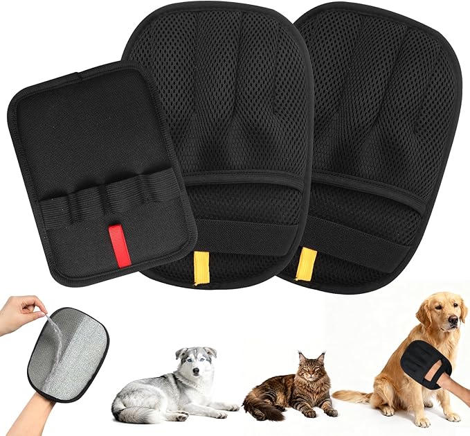 3PCS Pet Hair Removal Glove for Dogs & Cats, Upgraded Five-Finger The Magic Brush Pets Hair Gloves Reusable Electrostatic Fur Remover for Couch, Clothing, Carpet, Furniture, Car Seats