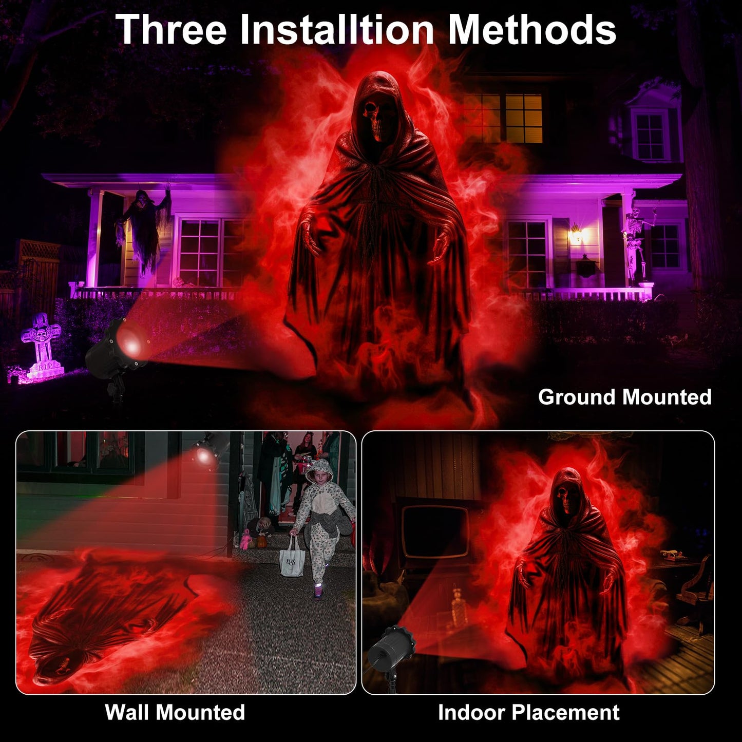 Treela Halloween Projector Lights Outdoor Indoor Dynamic Ghost Skull Lights Decoration Outside LED Landscape Lamp for Holiday Garden Supplies (Ghost, Red)