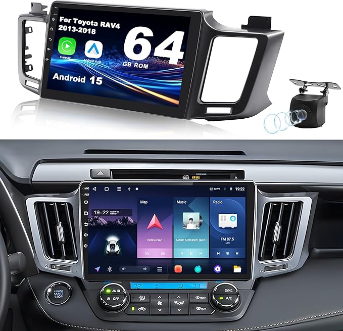 Android 15 Car Radio for Toyota RAV4 2013-2018: 10.1'' 4GB+64GB Car Stereo Upgrade Wireless CarPlay & Android Auto with Wi...