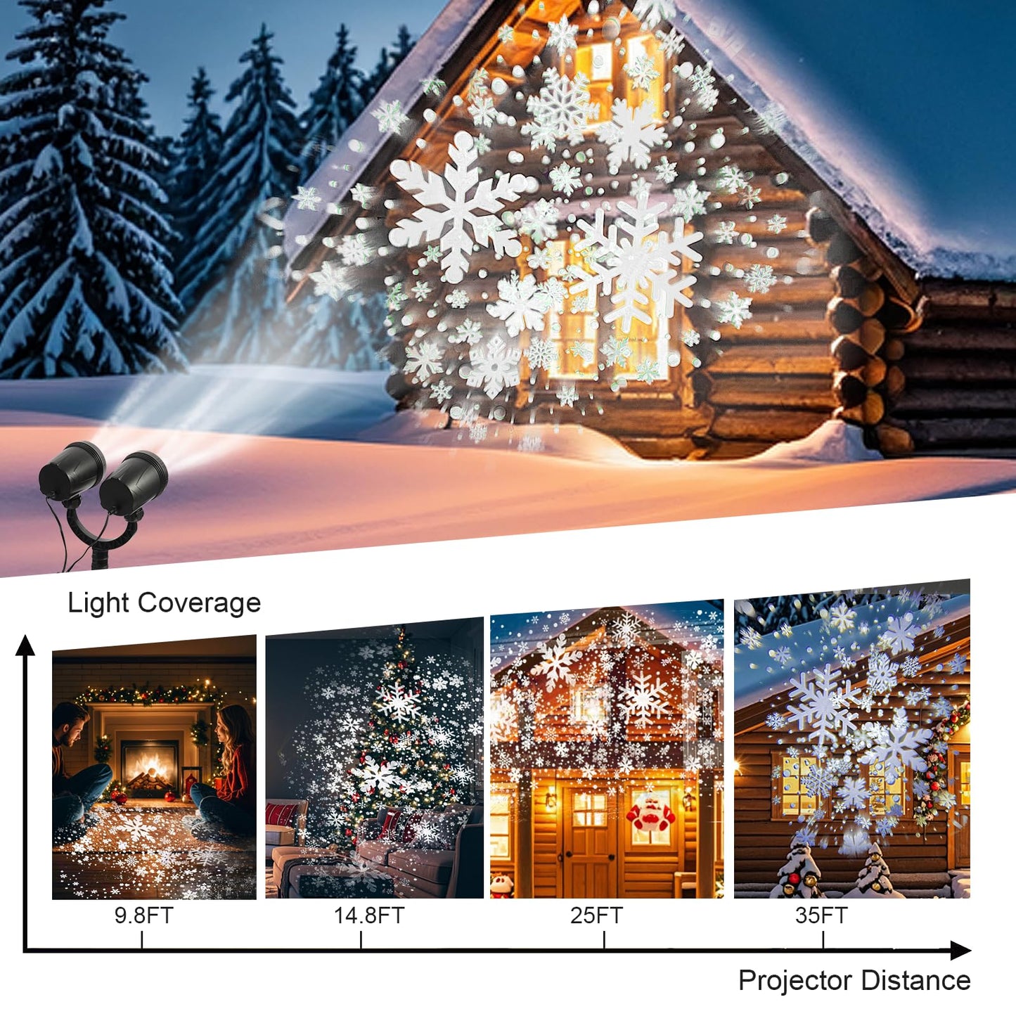 ‎LILNIAGY Christmas Double Head Snowflake Projection Lights, Outdoor LED Christmas Lights IP65 Waterproof, Rotating Snow Lamp Brighter LED Landscape for Xmas Holiday Party Decoration