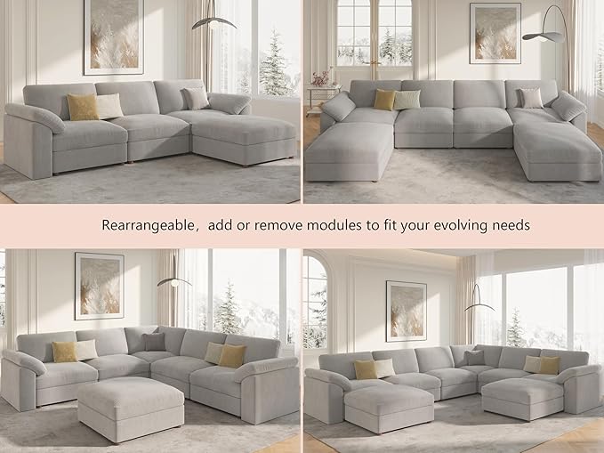 EASE MOOSE Oversized Modular Sectional Sofa, Extra Large U Shape Sectional Cloud Couch,Comfty Deep Modular Sofa with Ottoman for Living Room，Light Gray