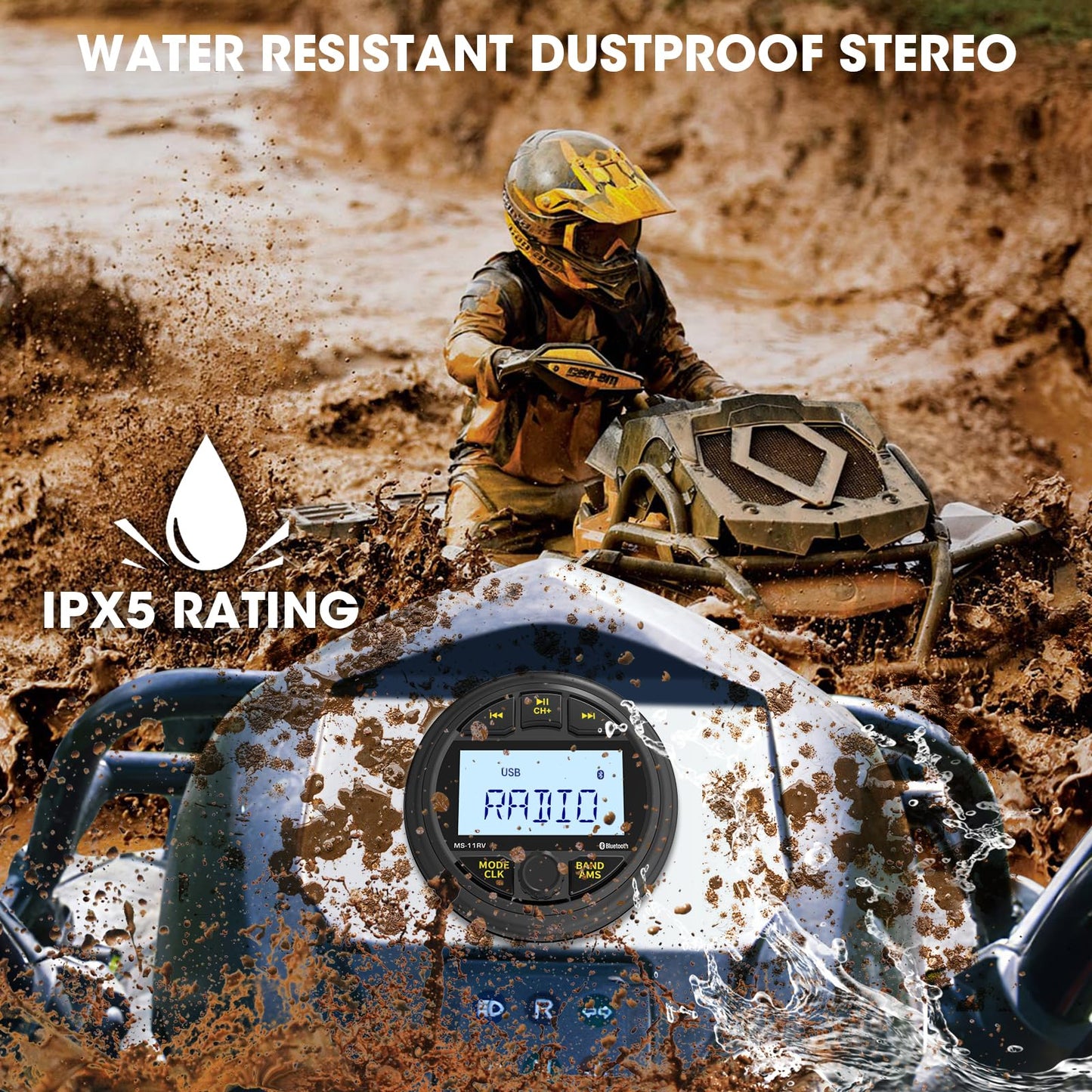 Waterproof Marine Gauge Stereo Receiver - Bluetooth Boat Am Fm Radio - 2.8 Inch Lcd Display Mp3 Usb Aux-In Subwoofer Pre-Amp 200