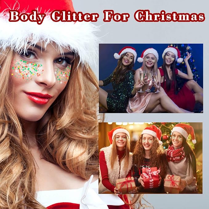 MEICOLY Christmas Face Body Glitter Gel,Christmas Stocking Stuffers Gift Decorations,Festival Hair Glitter for Women Kids Girls,Chunky Halloween Sparkling Glitter Face Paint