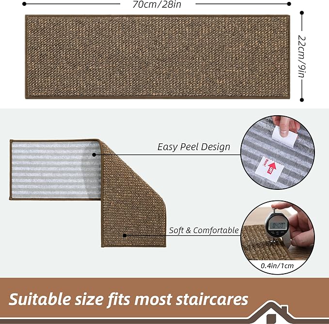 BEQHAUSE Stair Treads for Wooden Steps 28inX9in, Carpet Stair Treads Non Slip Indoor, Machine Washable Stair Runners for Kids Elders and Pets, Carpet for Stair Rugs Mat, TPE Backing, 1pcs, Brown