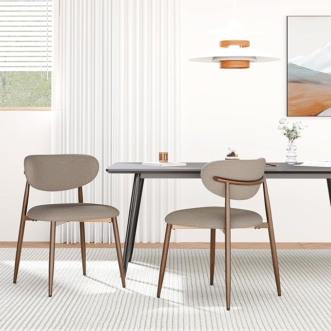 MALOL Dining Chairs Set of 2, Upholstered Dining Room Chairs with Metal Legs and Anti Slip Pads, Curved Back Kitchen Chair for Home and Restaurant Use, Camel