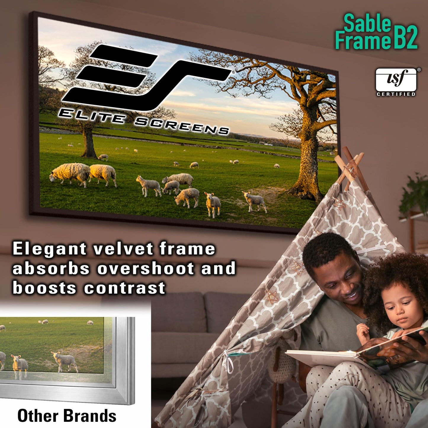 Elite Screens 150 inch Projector Screen Fixed Frame 16:9, 4K/8K UHD CineWhite UHD-B, ISF Certified, UST/Short/Standard Compatible, SB150WH2