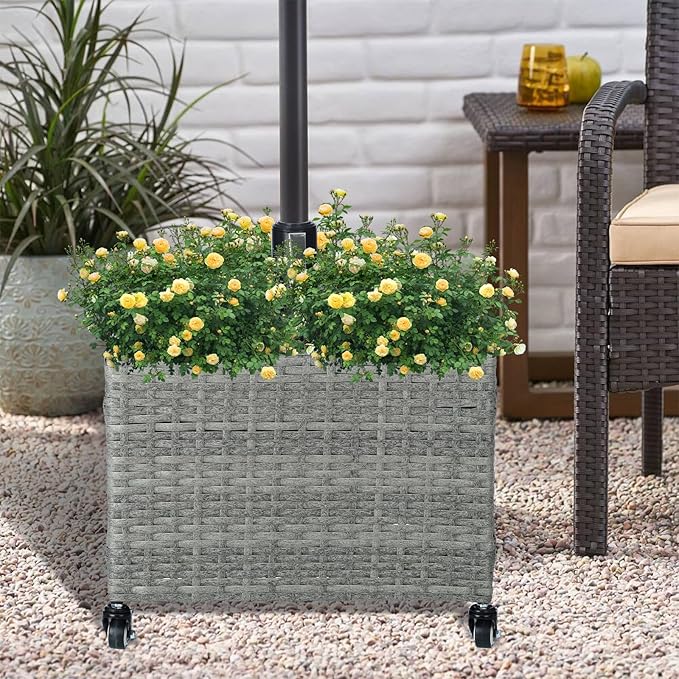 SUNNYPARK Umbrella Stand Outdoor Base with 4 Wheels Heavy Duty Patio Umbrella Planter for Garden Backyard Deck Poolside