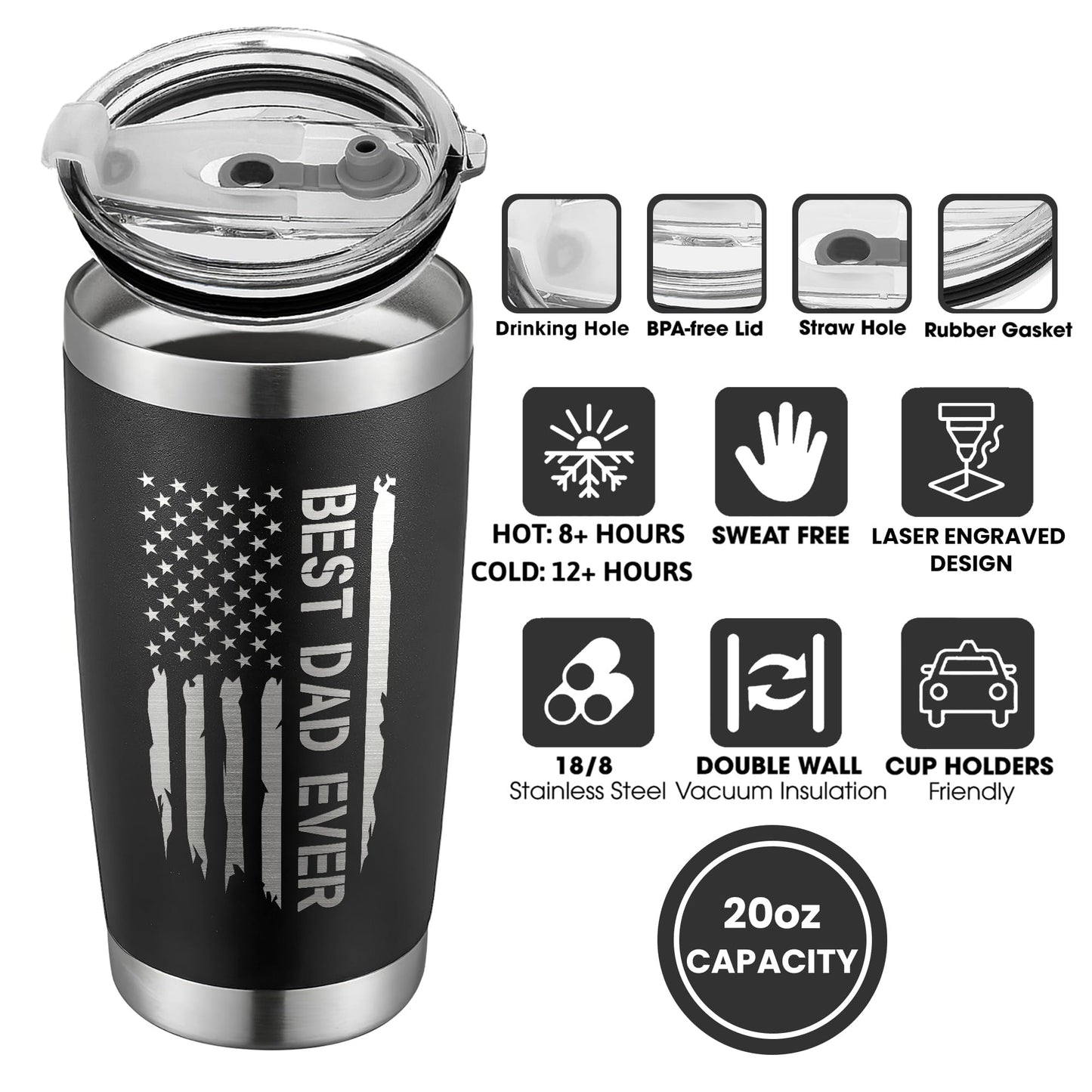 KATLADIZ Gifts for Dad from Daughter, Son - Dad Gifts - Birthday, Fathers Day, Father's Day Gift for Dads - New Dads Gift for Men - 20 Oz Stainless Steel Tumbler