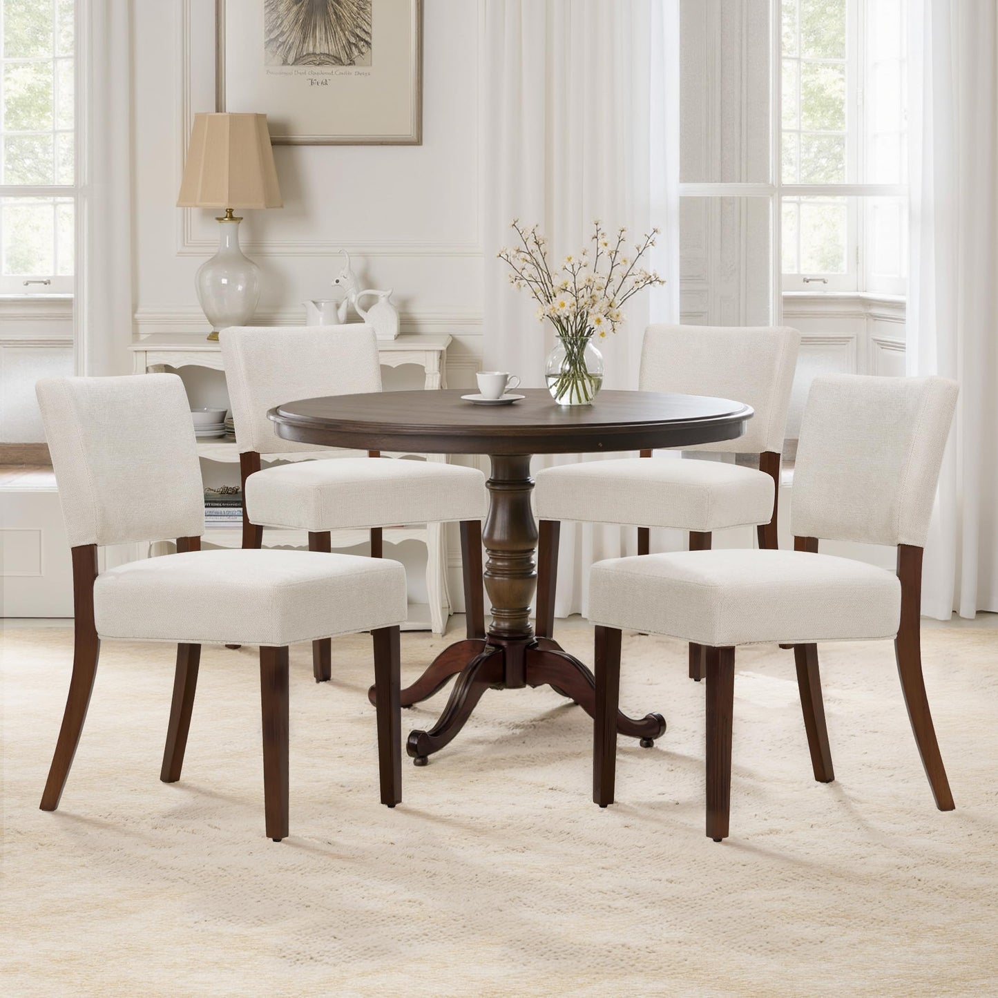 Homixis Upholstered Dining Chairs Set of 4 - Modern Farmhouse Kitchen Chairs, Mid-Back Dining Room Chairs with Wooden Legs,Beige