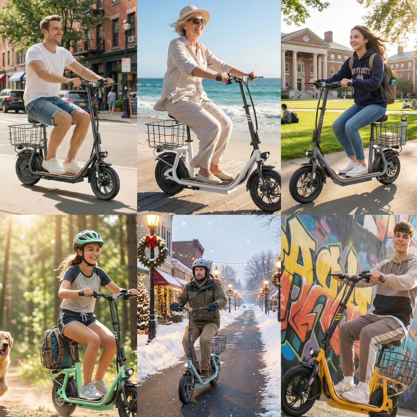Caroma Peak 1200W Electric Scooter Adults, Electric Scooter with Seat and 12" Shock-Absorbing Tires, 500Wh Battery up to 30Miles&20MPH, Foldable Adult with Basket for Commuting(Black)
