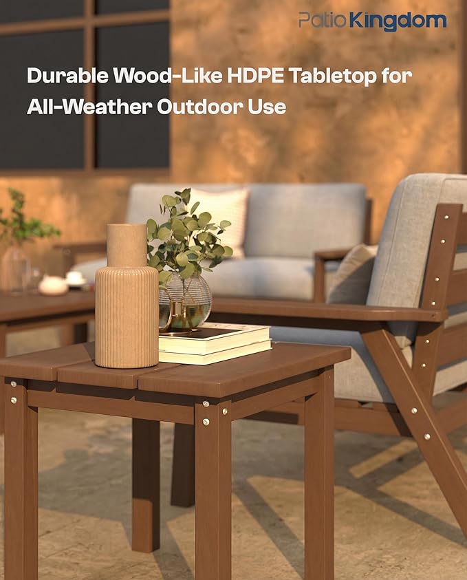 Patio Kingdom 7 Piece Patio Furniture Set, HDPE Outdoor Sectional with Gray Washable Thick Cushions, Coffee Table & Side Table, Patio Conversation Sets for Lawn, Garden, Porch, Balcony (Brown Frame)