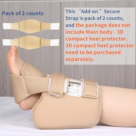 Ehucon Add-on Secure Strap Prevent 3D Heel Protector from Shifting or Falling Off,Relieve Pressure Ulcer Pain-Sold as 2 Count-Khaki（NOT INCLUTE 3D Heel Protector）