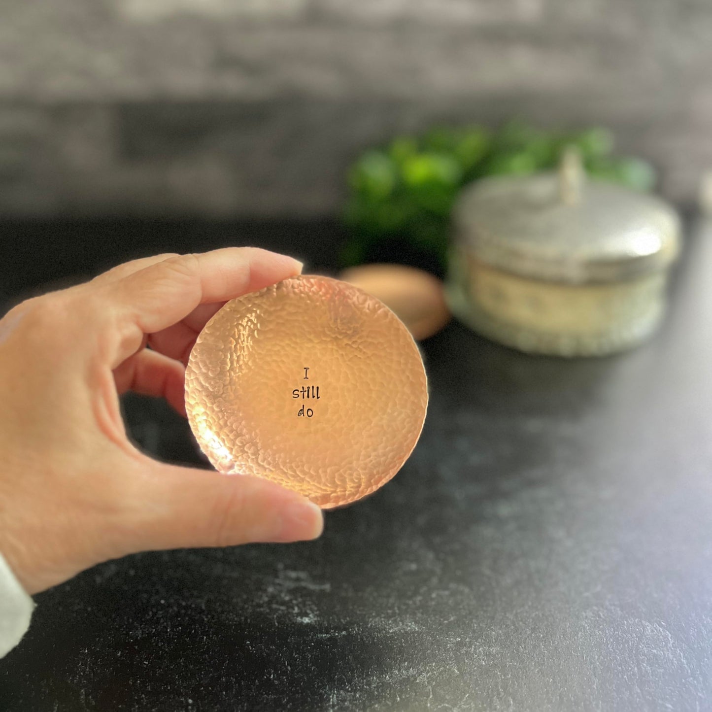Handmade I Still Do Hammered Copper Ring Or Trinket Holder Dish, Gift for Her or Him, Anniversary, Birthday, Wife, Bride, Husband, Girlfriend (Copper)