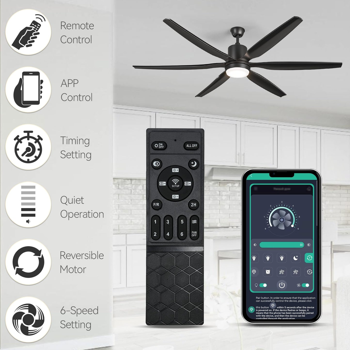 Dwvo 66 Inch Ceiling Fan With Lights, Smart Ceiling Fan With App/Remote Control, 3Cct Lighting, 6-Speed, Reversible Quiet Dc Mot