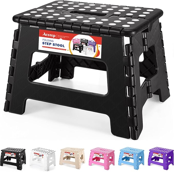 ACSTEP Folding Step Stool 9'' Tall Kids Step Stool Holds Up to 300 lb Plastic Foldable Step Stools for Kids Non-Slip Surfa...