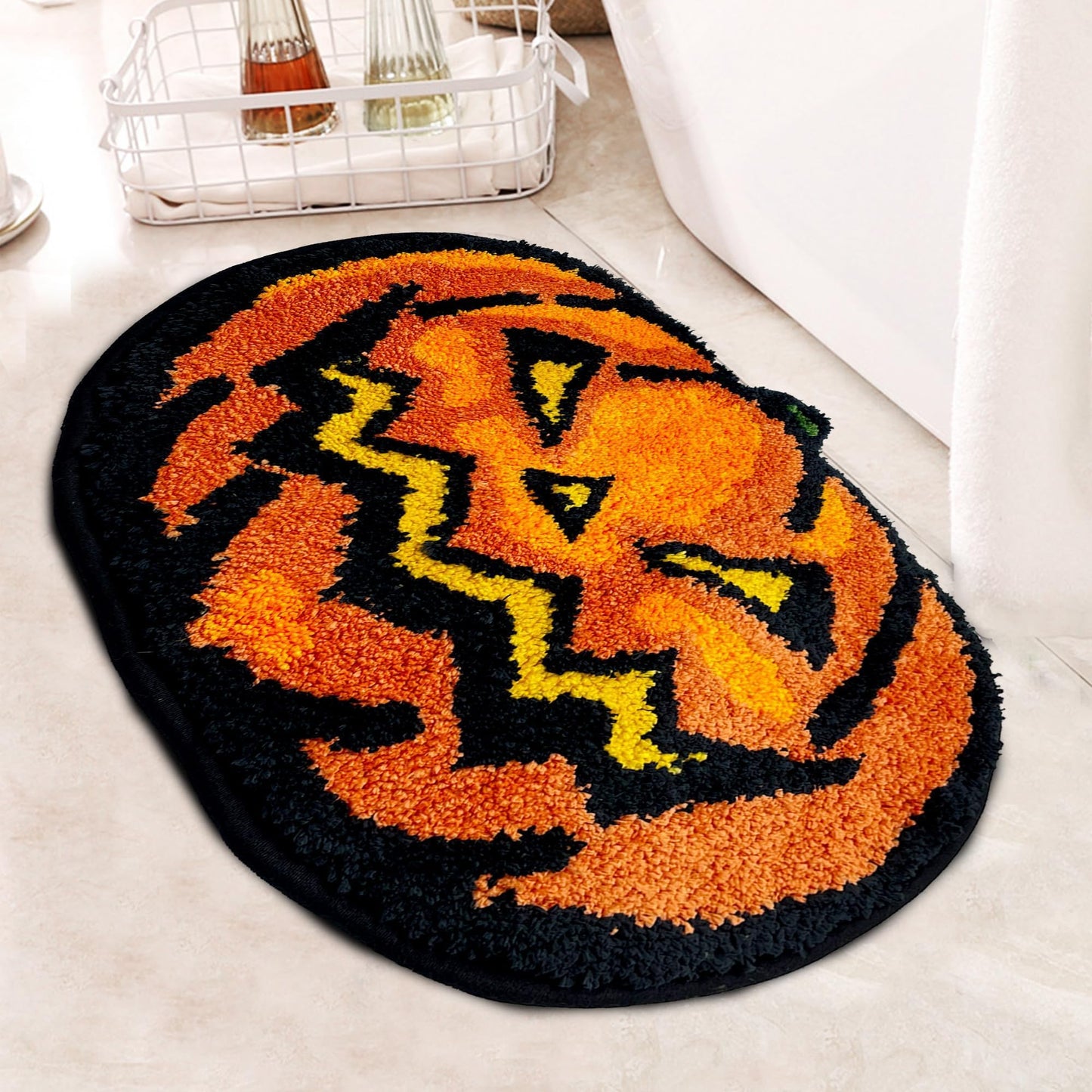 Hexagram Halloween Bathroom Rugs, Farmhouse Halloween Rugs for Bathroom Decorations for The Home, Pumpkin Bath Mats, Holiday Cute Pumpkin Decor Non-Slip 16x24 Inches