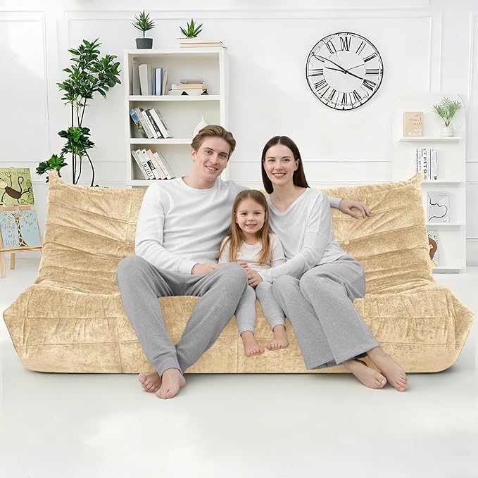 HABUTWAY Bean Bag Chair, Giant Bean Bag Chairs for Adults, 3 Seater Fireside Chair, Lazy Large Floor Bean Bag Sofa for Living Room, Bedroom, Dorm, Office (Khaki)