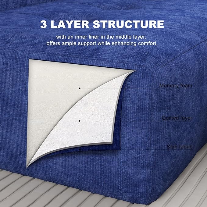 105" Modular Sectional Sofa, Boneless Couch for Living Room, Cloud Sectional Couch with Deep Seat, L-Shape Sofa, Upholstered Couches for Living Room Bedroom, No Assembly Required, Blue (Slub Fabric)