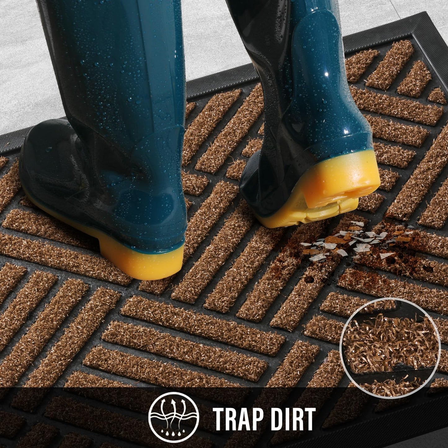 HIYARD Front Door Mat Outdoor, All-Season, All-Weather Doormat, Sturdy Non-Slip Backing, Low Profile, Easy Clean Welcome Mat, Coffee, 29x17
