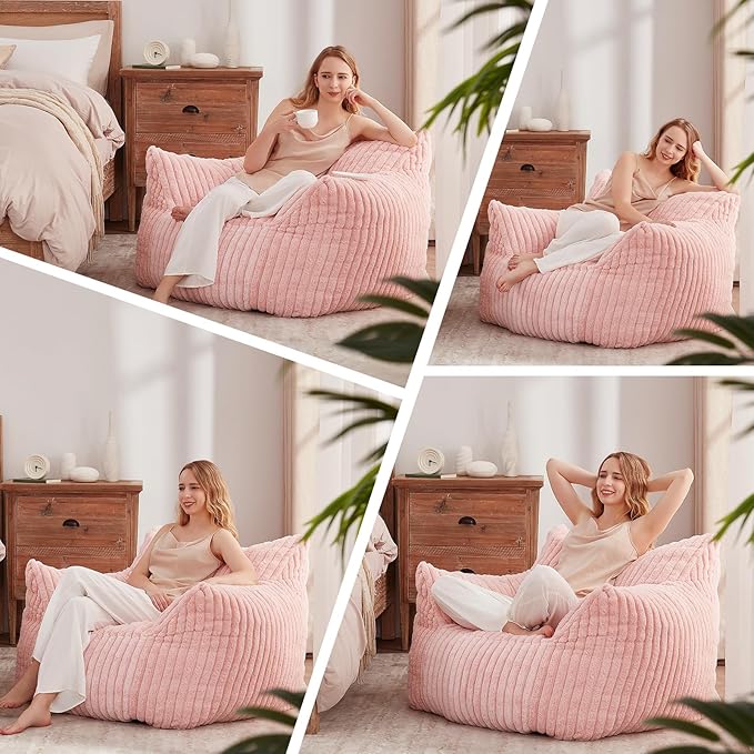 Achicsofar Giant Bean Bag Chairs for Adults Teens, Large Bean Bag Sofa Chairs with Filling Comfy Fuzzy BeanBag Chair with Armrests for Bedroom Living Room Reading