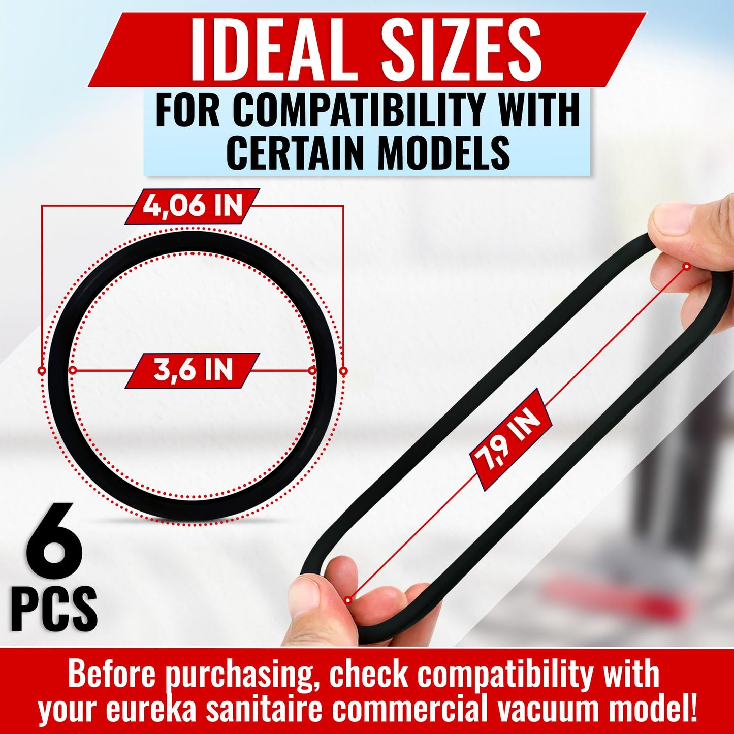 6Pcs Sanitaire Vacuum Belts - Sanitaire Vacuum Parts - Durable, Flexible, Easy Installation, Long Service Life - Compatible with SC679K, SC684, SC688, SC689, SC886, SC887, SC888, SC9050D, 1934, 1950