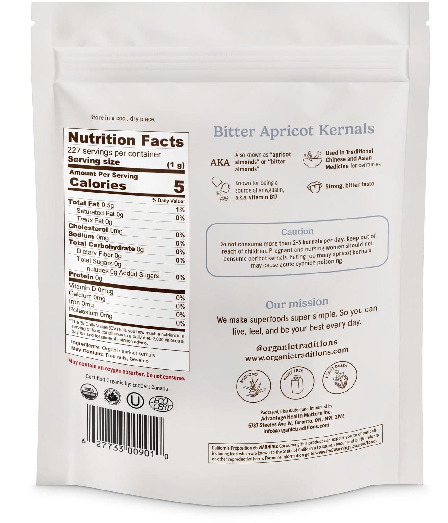 Organic Traditions Apricot Kernels – Sundried - Natural Source of Vitamin B17 - Sweet & Bitter Raw Apricot Seeds - 8oz