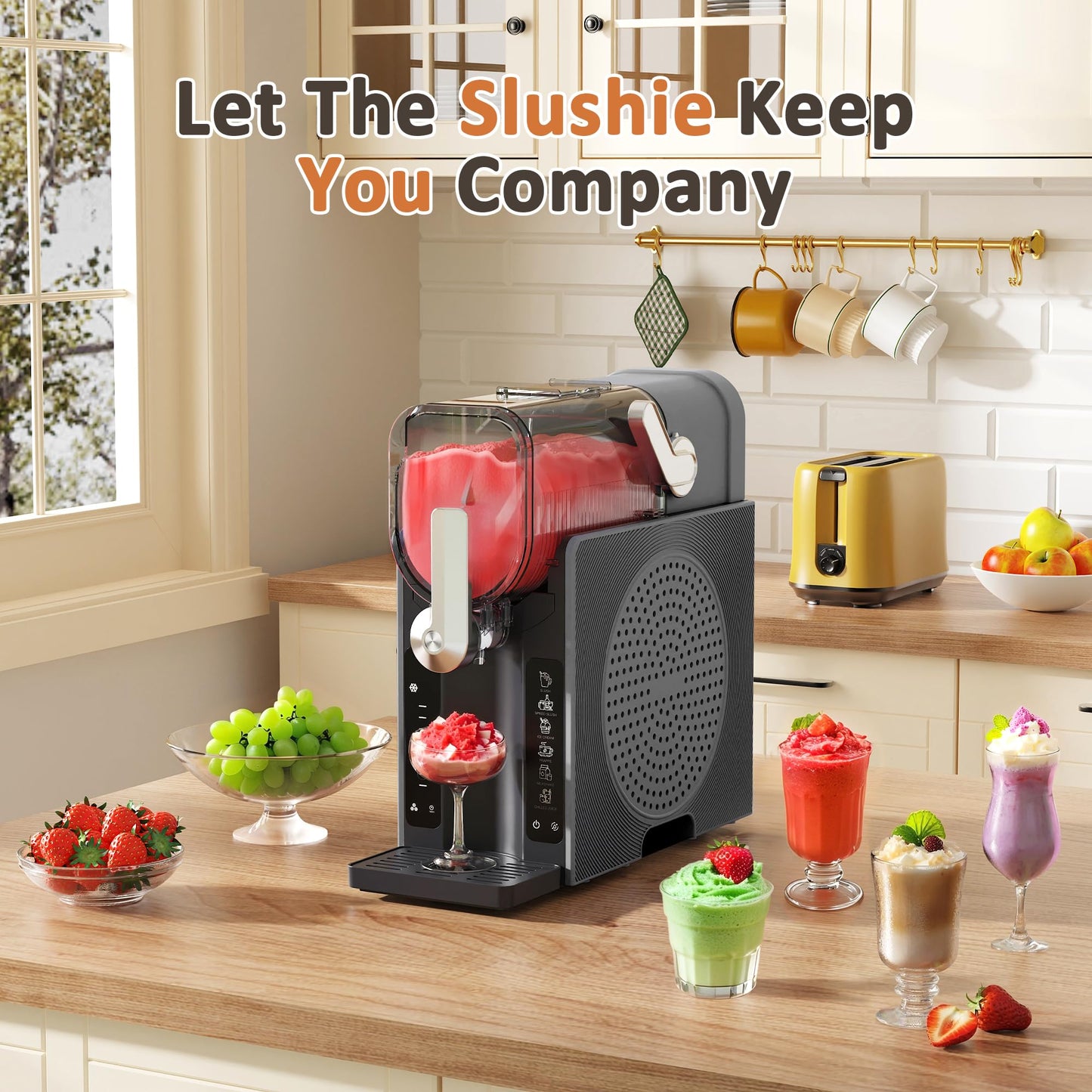 WIZAURA Slushie Machine, Slushy for Home No Ice Need, Soft Serve Ice Cream Maker & Margarita Machine, Auto-Cleaning, 6 Presets for Milkshakes, Frappés, Frozen Drink and More, Black, 1 Insulated Cup